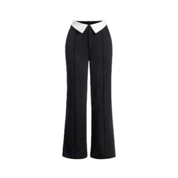 SHEIN MOD Contrast Foldover Waist Straight Leg Pants in Black - Size Medium‎ - Picture 5 of 6